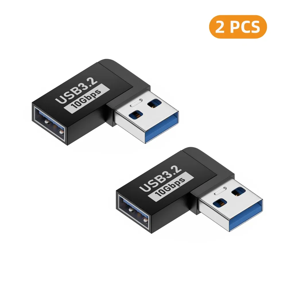 Adaptateur USB-A femelle vers USB-A mâle coudé 90° / 180°, transmission 10 Gbps, compatible ports USB d'ordinateur portable 16