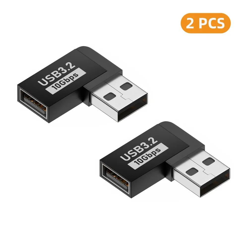 Adaptateur USB-A femelle vers USB-A mâle coudé 90° / 180°, transmission 10 Gbps, compatible ports USB d'ordinateur portable 15