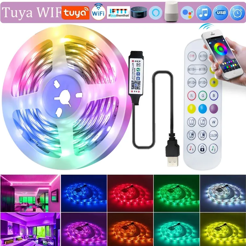 Ruban LED WiFi Tuya RGB 5050 USB intelligent, rétroéclairage pour TV et PC, compatible Alexa et Google Assistant 7