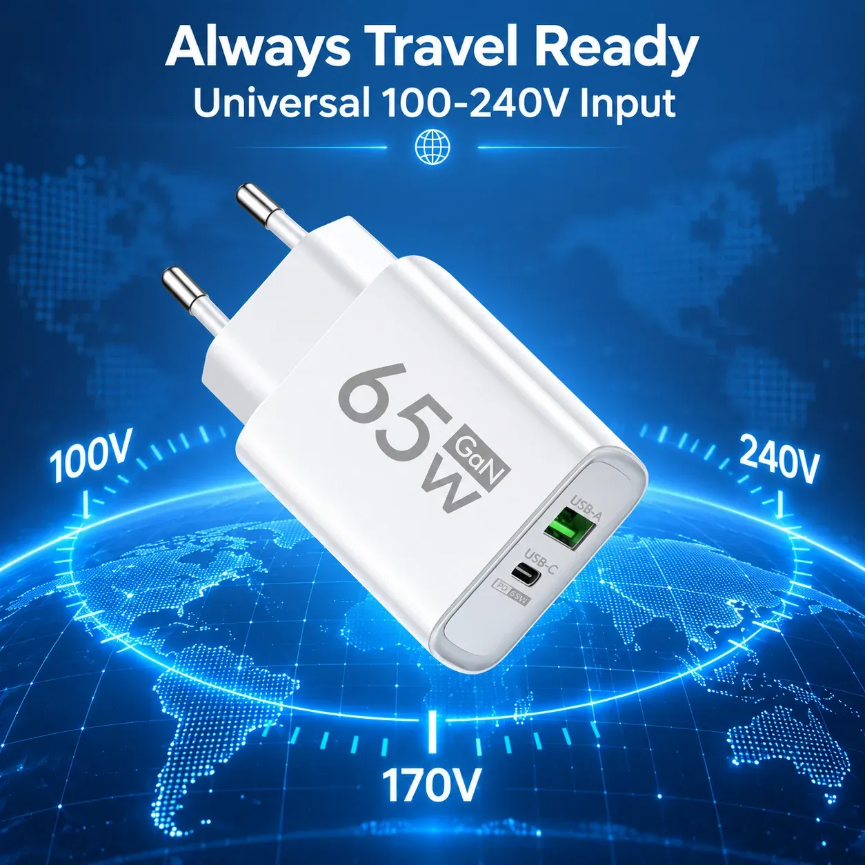 Chargeur rapide USB-C GaN 65W, détail du design