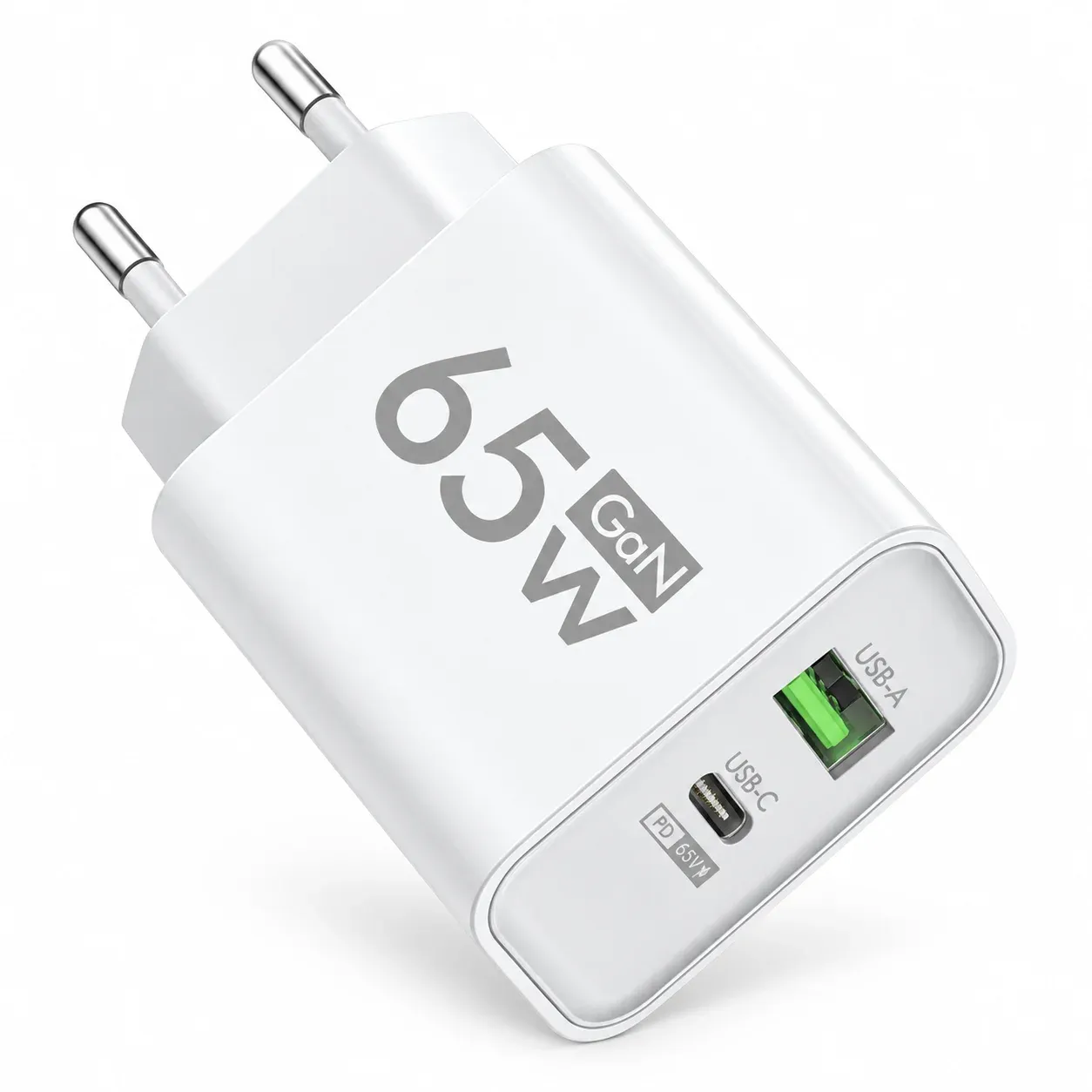 Chargeur rapide USB-C GaN 65 W, adaptateur mural Type-C compatible prises EU/US, pour iPhone, Samsung, Xiaomi et autres smartphones 7