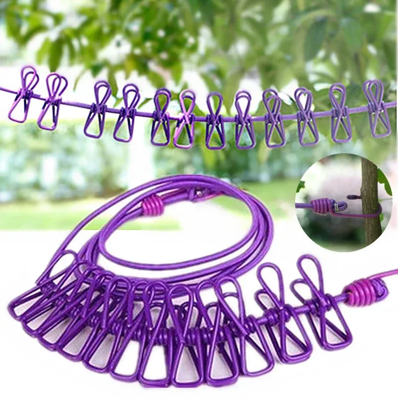 Corde à linge portable à 12 pinces, vue d'ensemble