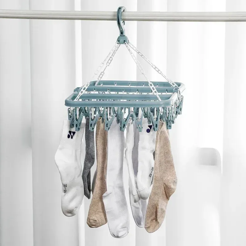 Cintre de séchage pliable avec 32 pinces pour chaussettes, soutiens-gorge, serviettes, sous-vêtements et vêtements de bébé 3