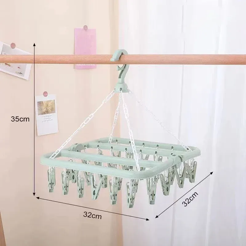 Cintre de séchage pliable avec 32 pinces pour chaussettes, soutiens-gorge, serviettes, sous-vêtements et vêtements de bébé 4