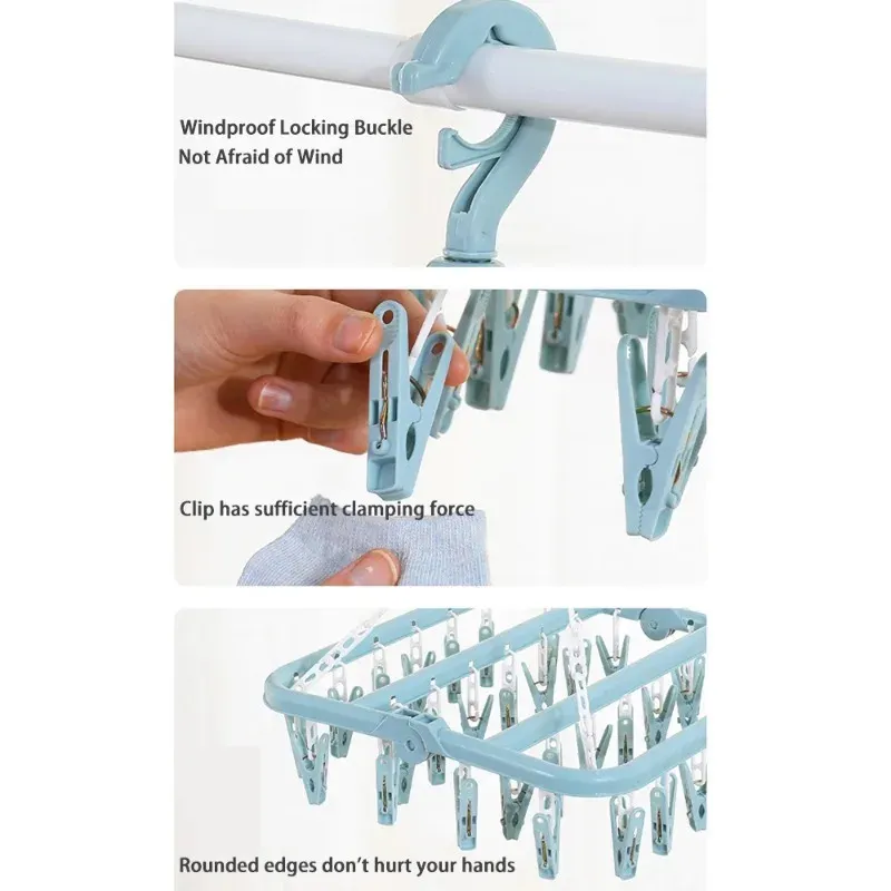 Cintre de séchage pliable avec 32 pinces pour chaussettes, soutiens-gorge, serviettes, sous-vêtements et vêtements de bébé 5