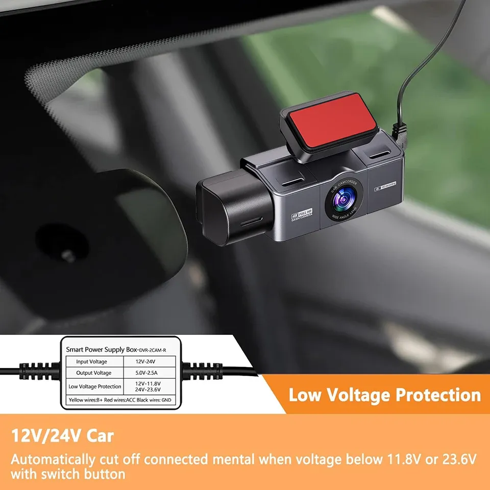 Kit de câblage pour caméra embarquée E-ACE 3,5 m Type-C 12 V-24 V vers 5 V/2,5 A, chargeur DVR pour rétroviseur avec fusible et protection contre les basses tensions, installation facile 2