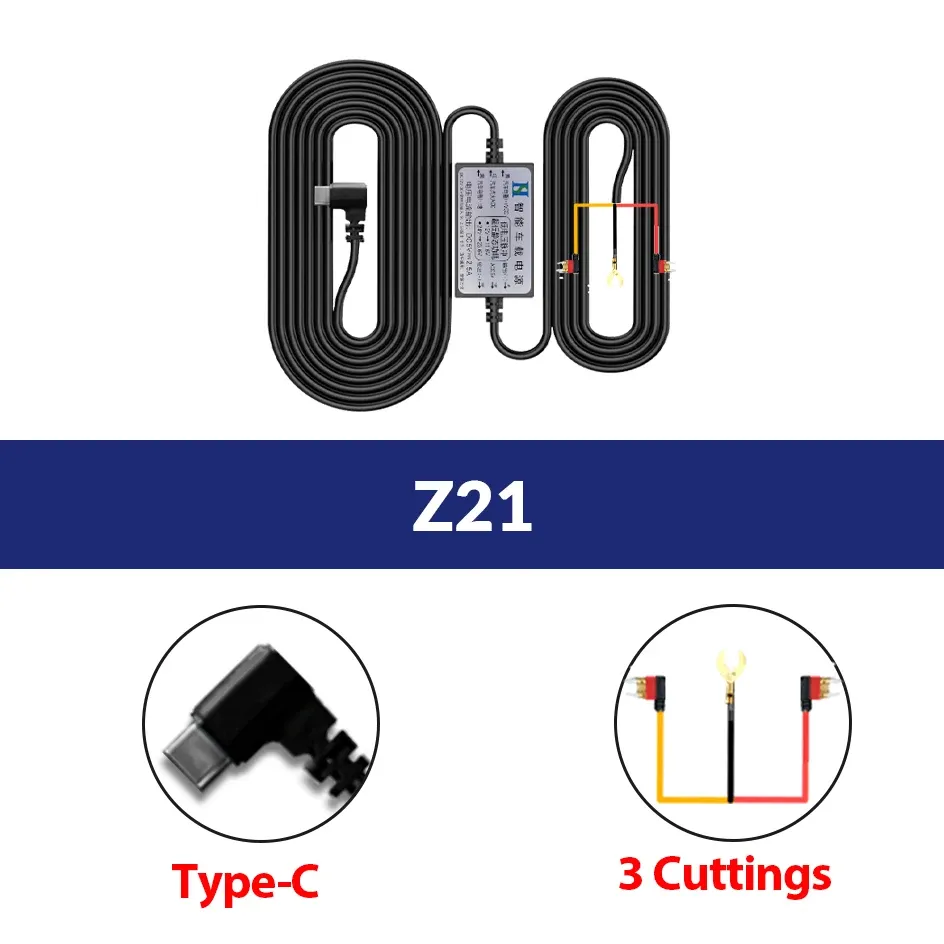 Kit de câblage pour caméra embarquée E-ACE 3,5 m Type-C 12 V-24 V vers 5 V/2,5 A, chargeur DVR pour rétroviseur avec fusible et protection contre les basses tensions, installation facile 7