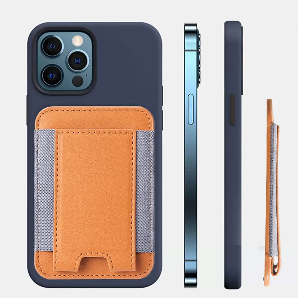 Étui en cuir à motif élastique avec porte-cartes et compatibilité MagSafe pour iPhone 13, 14, 15, 16, 17, 18 Pro Max et S26 Ultra, housse magnétique 3