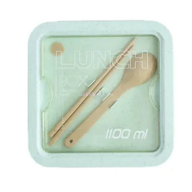 Boîte à déjeuner 1100 ml pour enfants et adultes, en paille de blé, compatible micro-ondes, avec couverts (cuillère et baguettes) 14