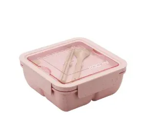 Boîte à déjeuner 1100 ml pour enfants et adultes, en paille de blé, compatible micro-ondes, avec couverts (cuillère et baguettes) 13