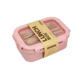 Boîte à déjeuner 1100 ml pour enfants et adultes, en paille de blé, compatible micro-ondes, avec couverts (cuillère et baguettes) 11