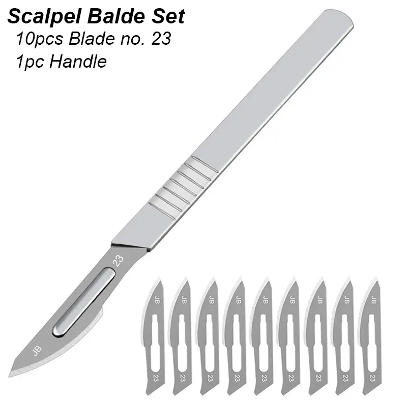 Staacquaring Ensemble de couteaux en acier au carbone avec lames de scalpel n° 11, 23 pièces, manche et boîte en métal 10