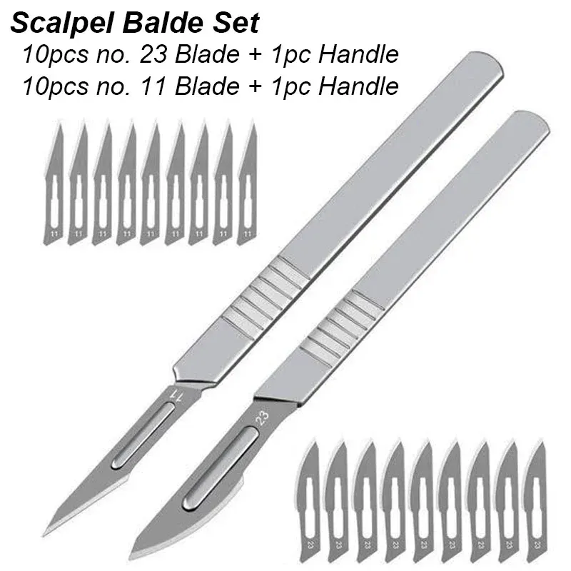 Staacquaring Ensemble de couteaux en acier au carbone avec lames de scalpel n° 11, 23 pièces, manche et boîte en métal 11