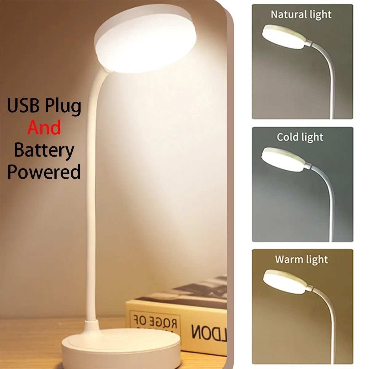 Lampe de bureau LED tactile à 3 niveaux de luminosité, rechargeable par USB, sans fil et portable, pour chambre et chevet 7