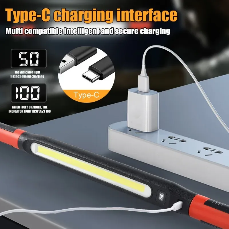 Lampe de travail LED rechargeable à haut lumen avec crochets et base magnétique, pour réparations automobiles d'urgence 6