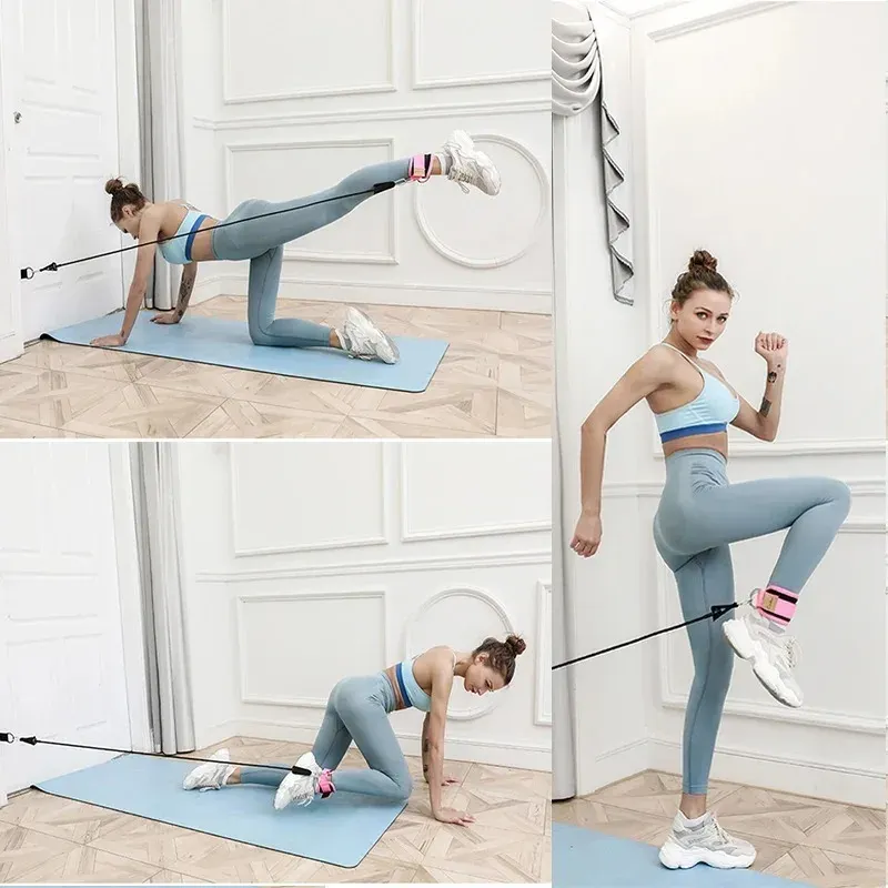 Ensemble de bandes de résistance et sangles de cheville pour le fitness, le yoga et la gymnastique à domicile, pour hommes et femmes 4