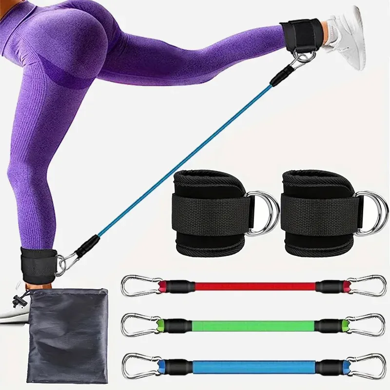 Ensemble de bandes de résistance et sangles de cheville pour le fitness, le yoga et la gymnastique à domicile, pour hommes et femmes 7