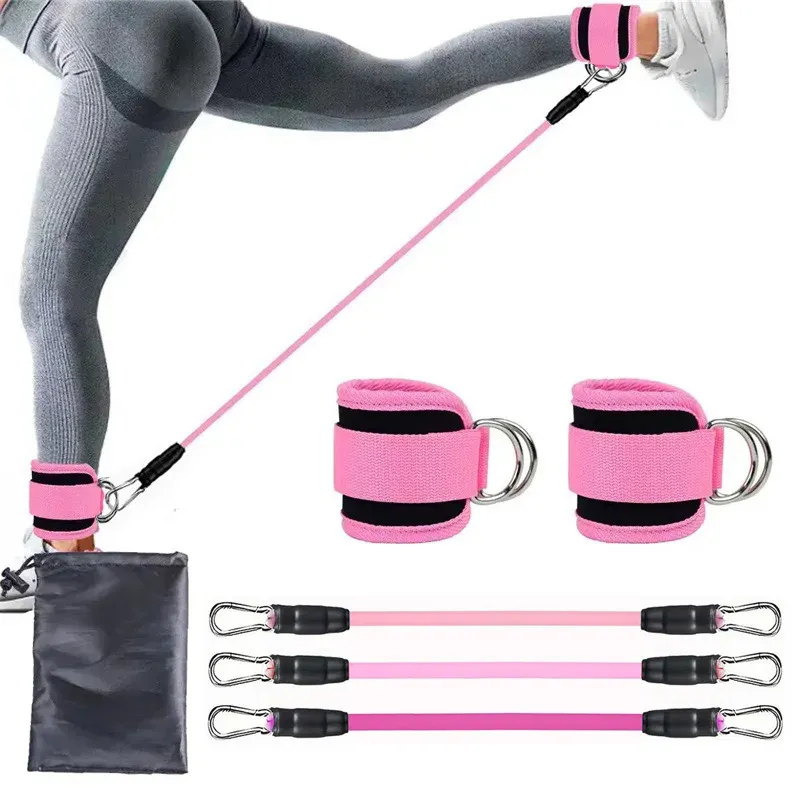 Ensemble de bandes de résistance et sangles de cheville pour le fitness, le yoga et la gymnastique à domicile, pour hommes et femmes 8