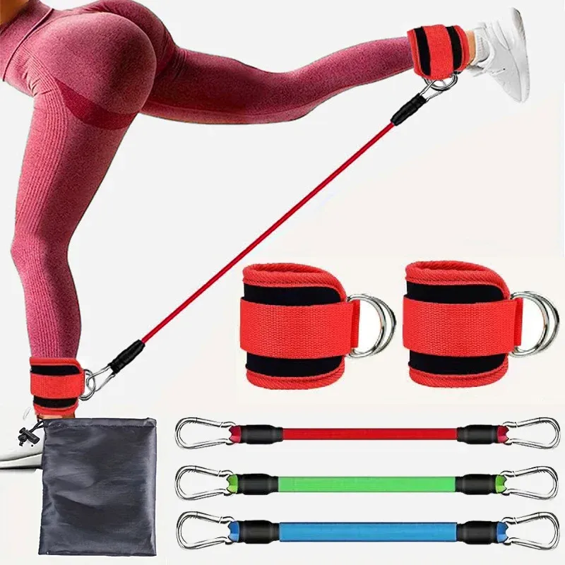 Ensemble de bandes de résistance et sangles de cheville pour le fitness, le yoga et la gymnastique à domicile, pour hommes et femmes 10