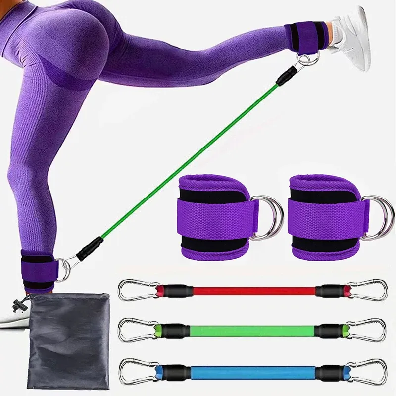 Ensemble de bandes de résistance et sangles de cheville pour le fitness, le yoga et la gymnastique à domicile, pour hommes et femmes 14