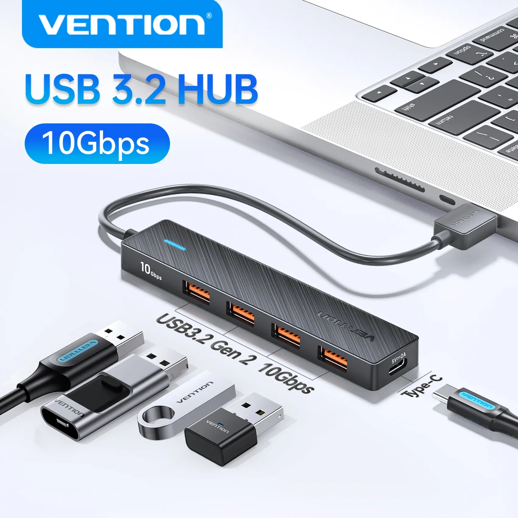 Hub USB 3.2 Gen2 Vention 5 ports, 10 Gbps, USB-A et USB-C, adaptateur multiport pour MacBook, iPad, ordinateur portable et PC de bureau 1