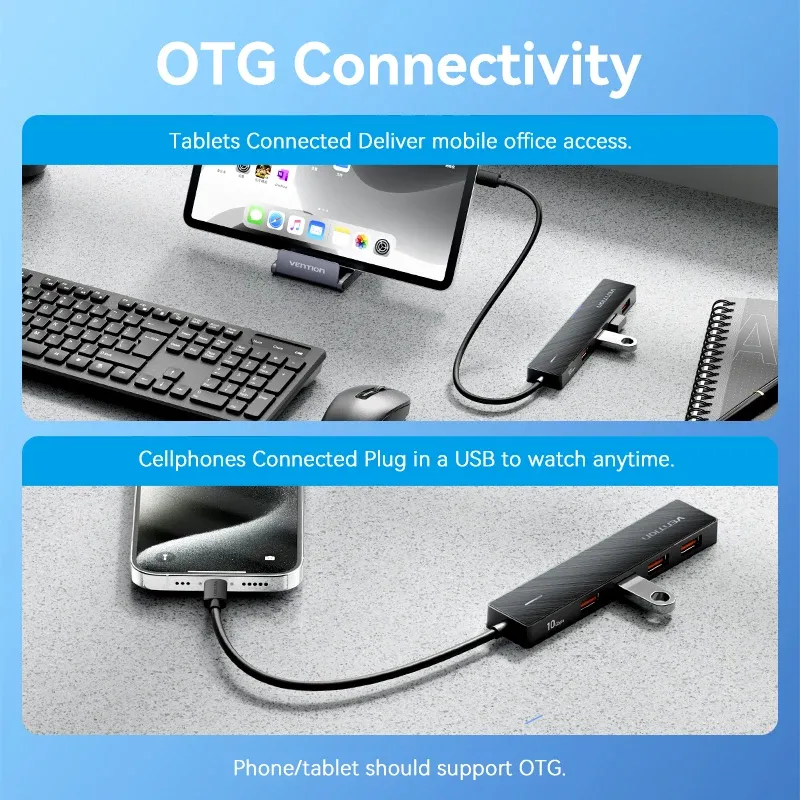 Hub USB 3.2 Gen2 Vention 5 ports, 10 Gbps, USB-A et USB-C, adaptateur multiport pour MacBook, iPad, ordinateur portable et PC de bureau 5
