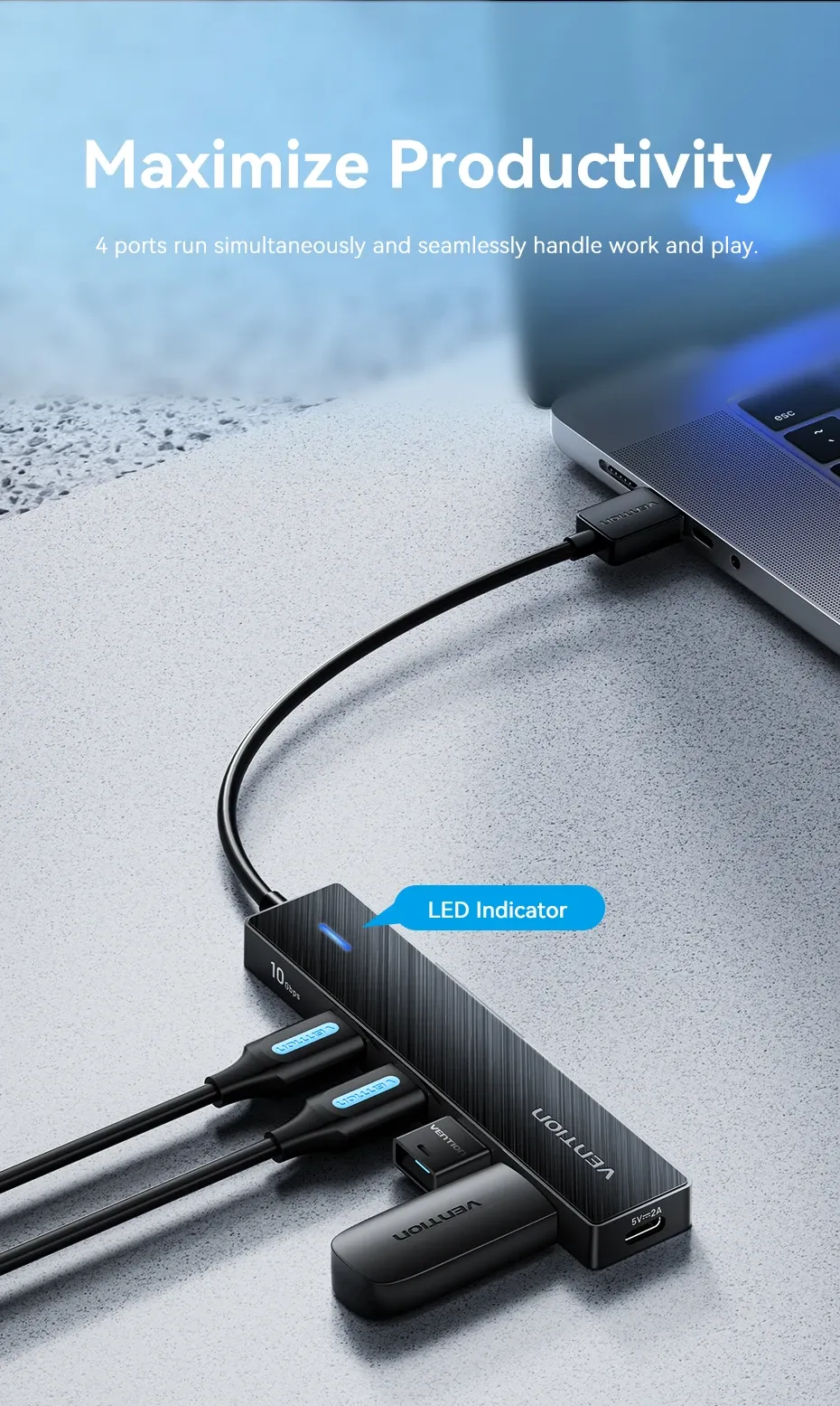 Quatre ports USB 3.2 fonctionnant simultanément