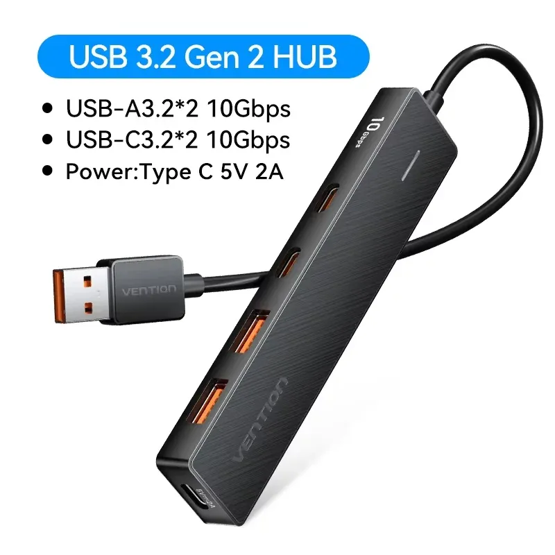 Hub USB 3.2 Gen2 Vention 5 ports, 10 Gbps, USB-A et USB-C, adaptateur multiport pour MacBook, iPad, ordinateur portable et PC de bureau 8