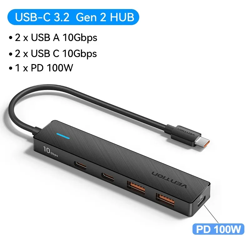 Hub USB 3.2 Gen2 Vention 5 ports, 10 Gbps, USB-A et USB-C, adaptateur multiport pour MacBook, iPad, ordinateur portable et PC de bureau 12