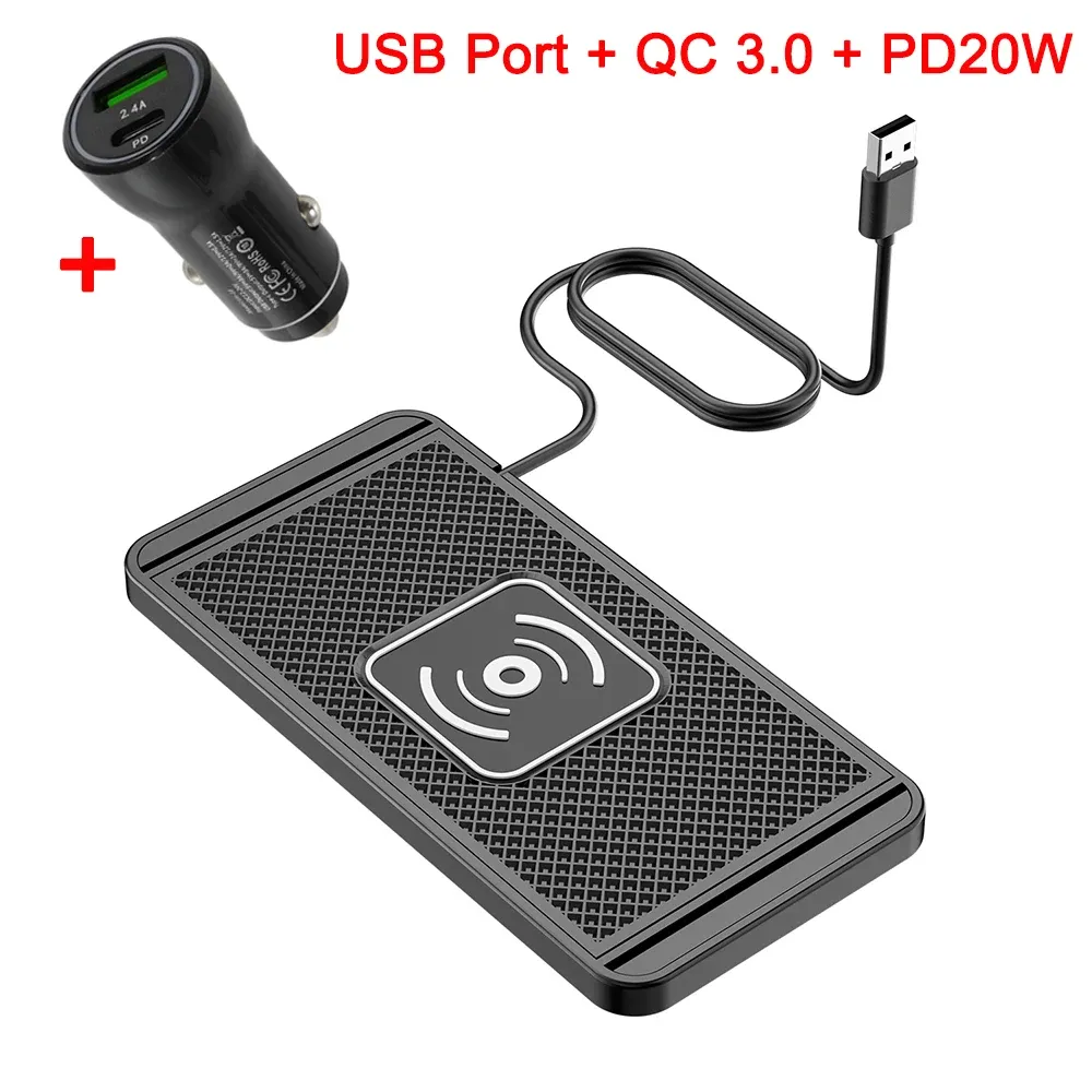 Chargeur sans fil de voiture à charge rapide avec tapis antidérapant en silicone, compatible iPhone 15/14, Xiaomi, Huawei et Samsung S22/S23 7