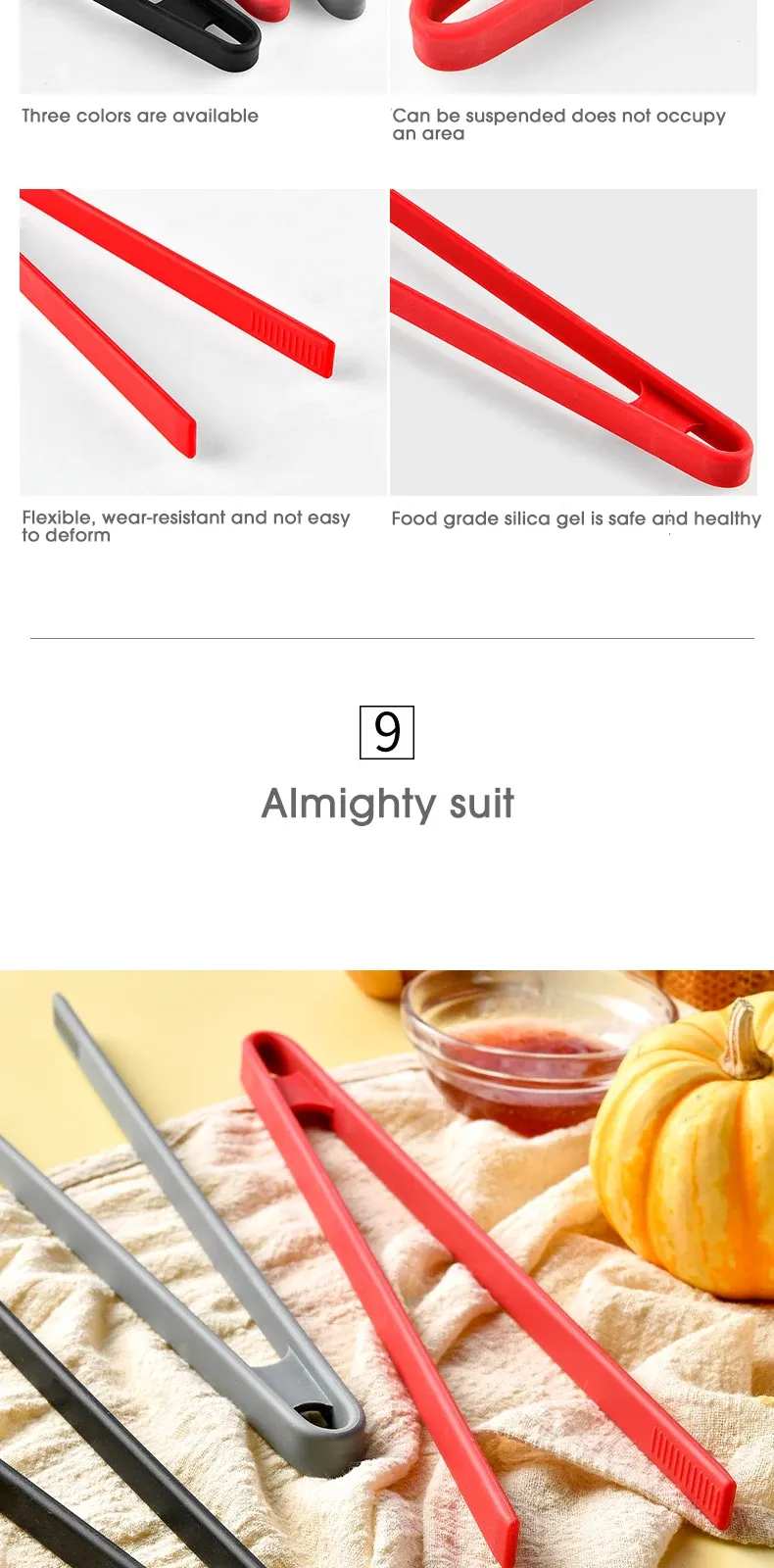 Pince en silicone, utilisation en cuisine