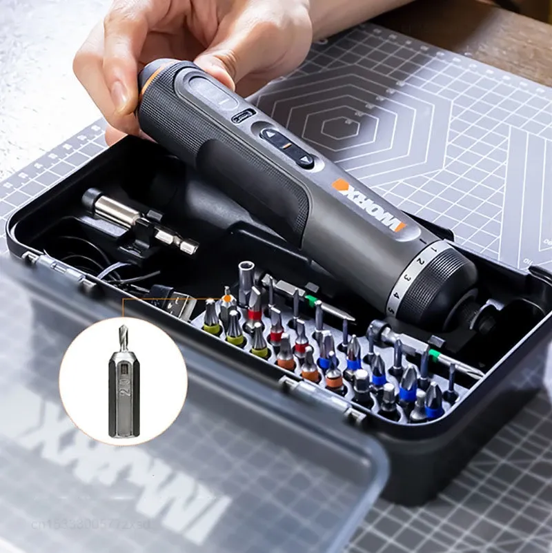 Ensemble de tournevis électrique mini Worx 4V WX242, tournevis électrique sans fil intelligent, rechargeable par USB, jeu de 30 embouts, outil de perçage 2