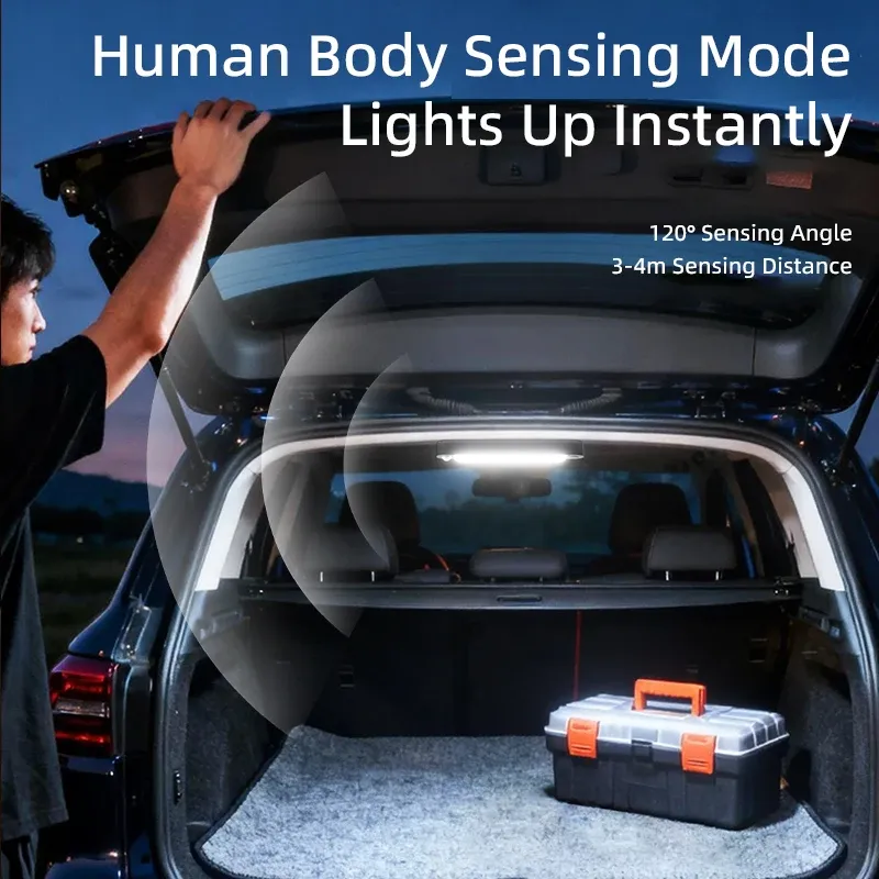 Lampe de coffre automobile SEAMETAL à induction automatique, rechargeable par USB, barre lumineuse à détection magnétique pour plancher, coffre et capot 2