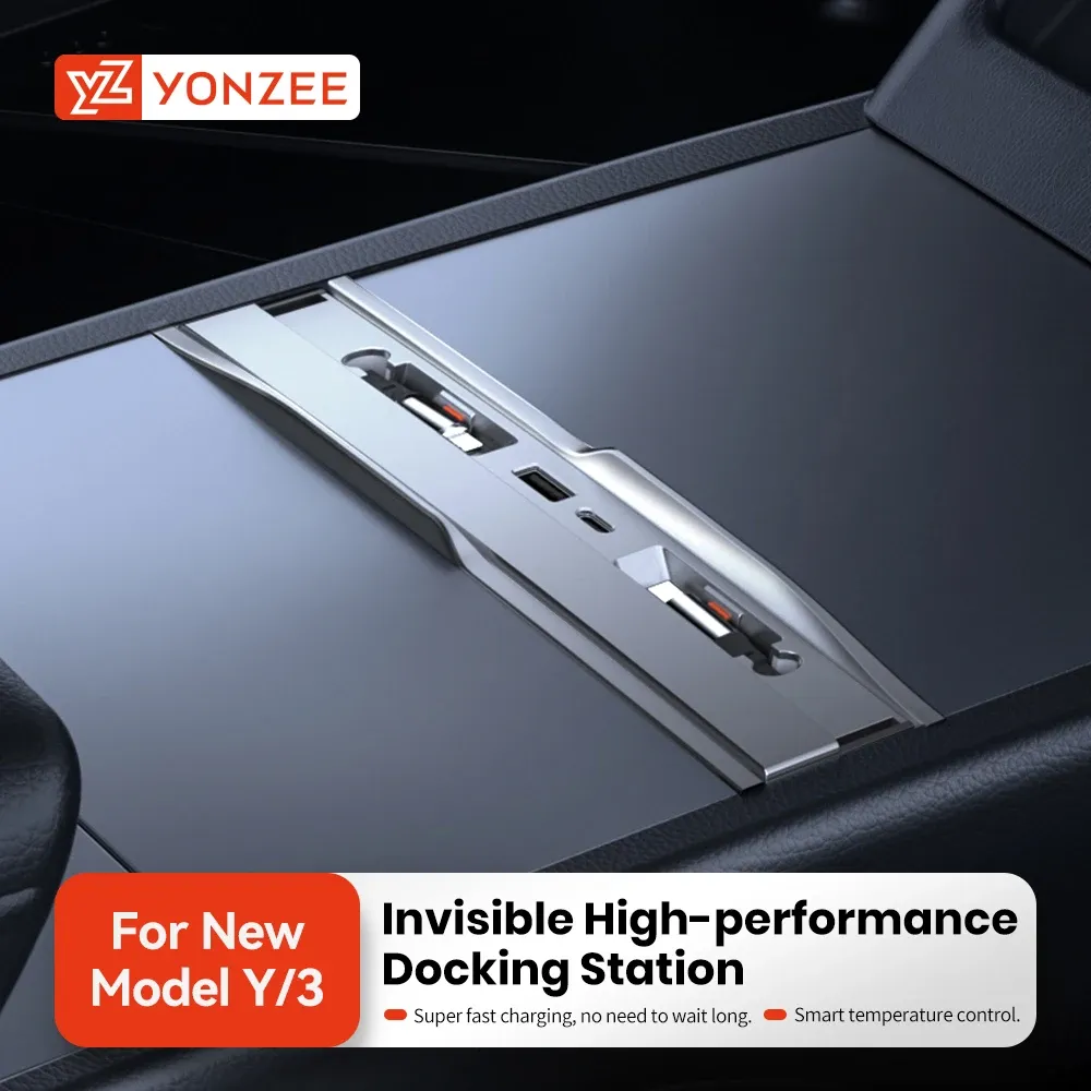 YZ Station d'accueil USB intelligente 54 W avec chargeur rapide pour Tesla Model Y/YL Juniper et Model 3 Highland, adaptateur de voiture 1