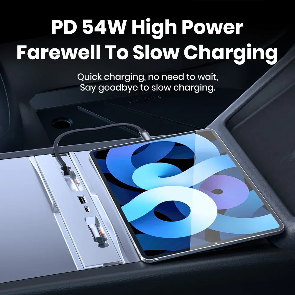 YZ Station d'accueil USB intelligente 54 W avec chargeur rapide pour Tesla Model Y/YL Juniper et Model 3 Highland, adaptateur de voiture 4