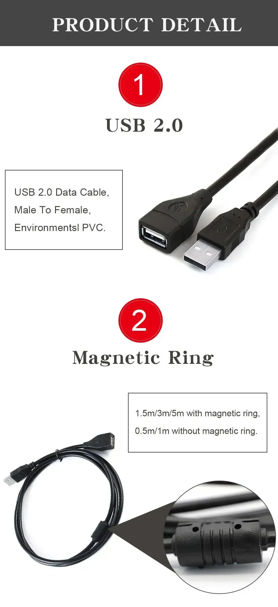 Câble d'extension USB, détail de l'anneau magnétique