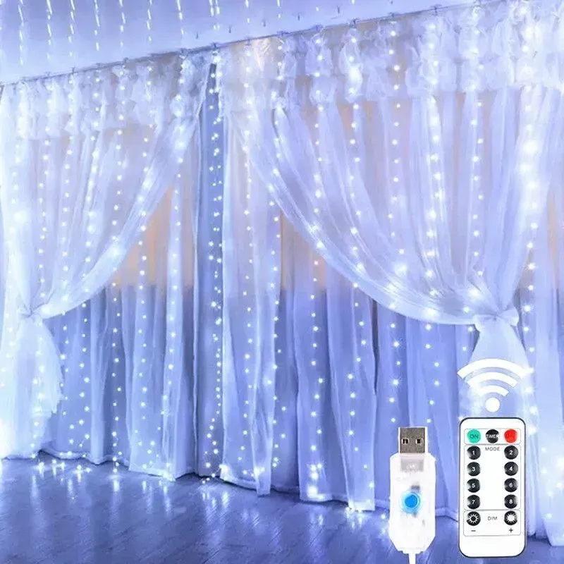 Rideau lumineux LED avec télécommande USB, 8 modes d'éclairage, décoration de Noël 3