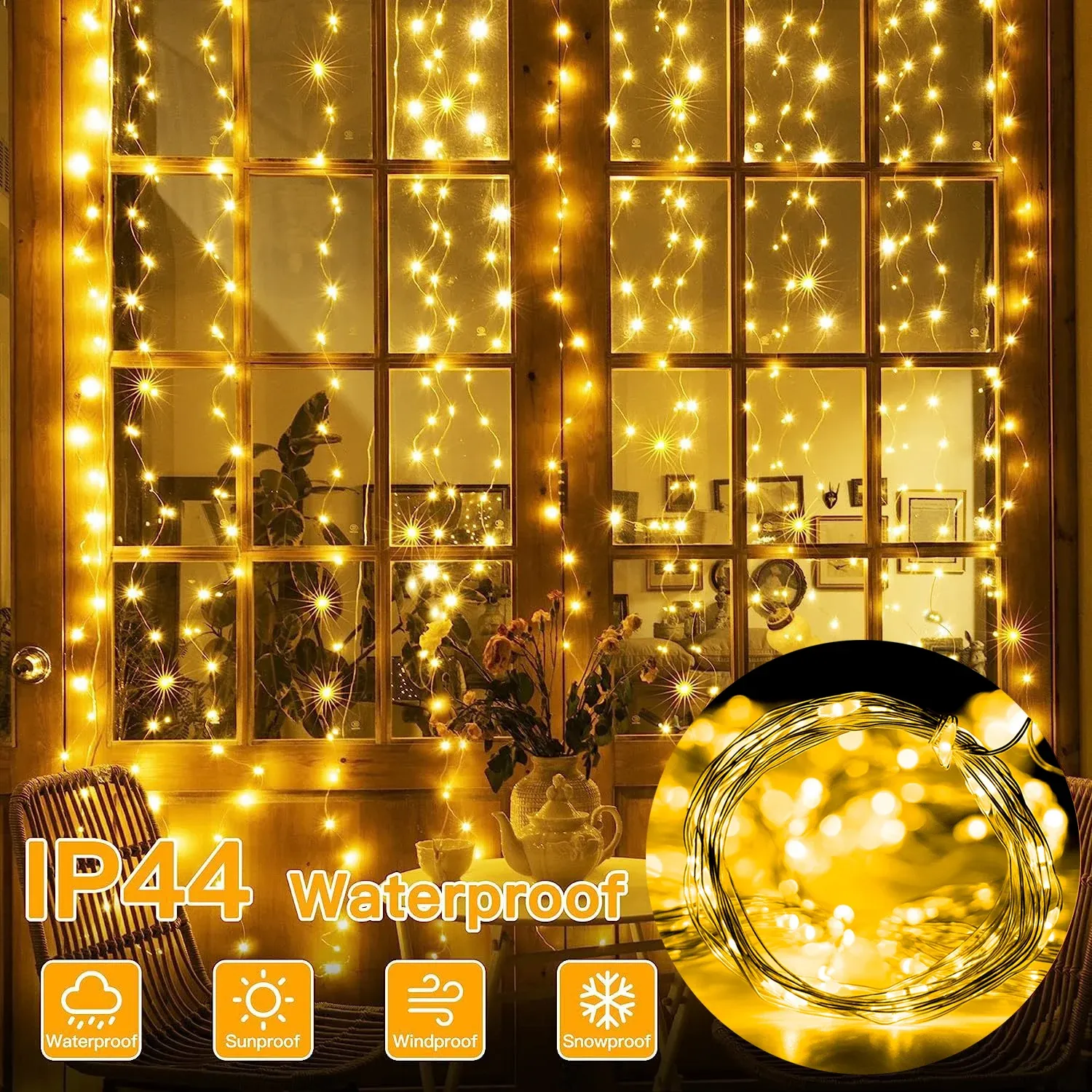 Rideau lumineux LED avec télécommande USB, 8 modes d'éclairage, décoration de Noël 2