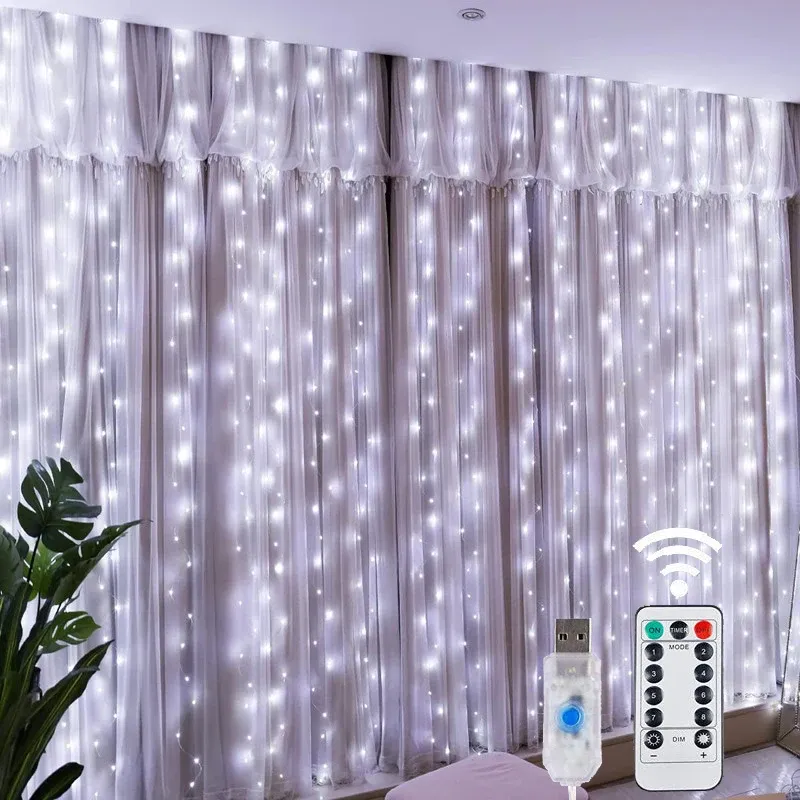 Rideau lumineux LED avec télécommande USB, 8 modes d'éclairage, décoration de Noël 7