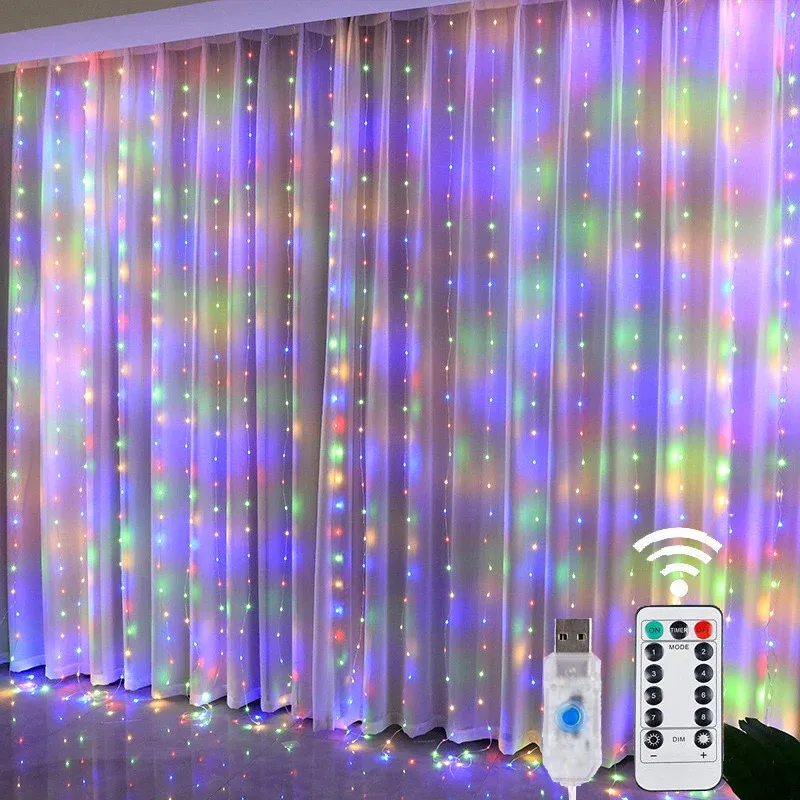 Rideau lumineux LED avec télécommande USB, 8 modes d'éclairage, décoration de Noël 8