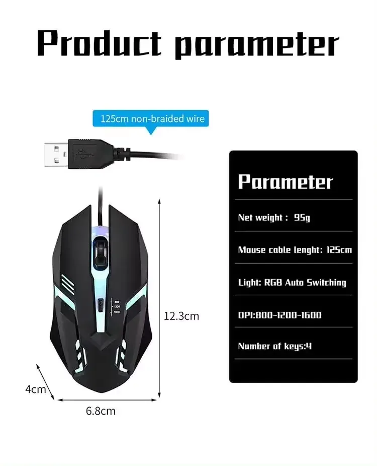 Souris de jeu filaire USB 20251 rétro-éclairée LED, design sport identique M01, compatible PC, ordinateur de bureau et portable 5