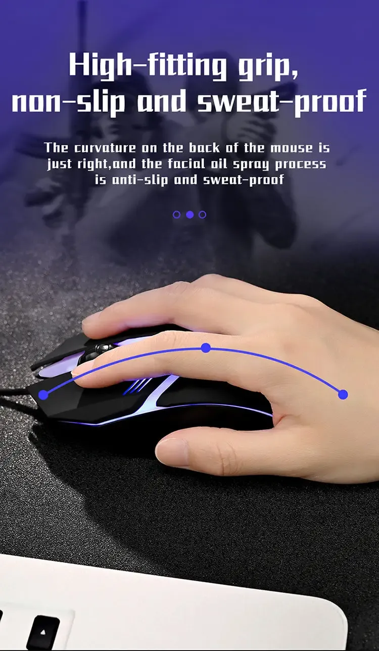 Souris gaming filaire, vue de profil ergonomique