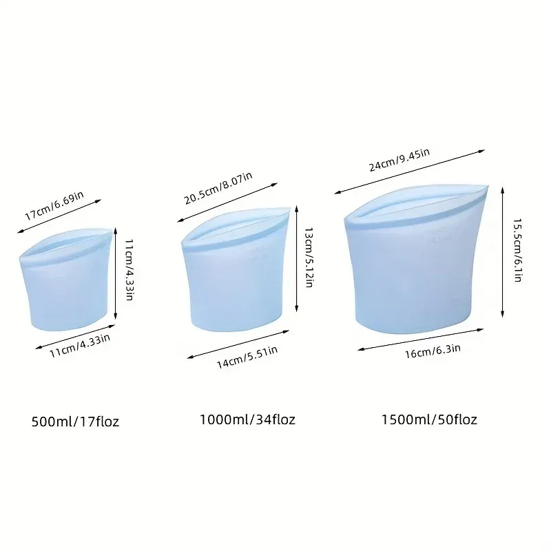 Sacs de conservation en silicone réutilisables, vue d'ensemble