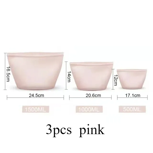 Ensemble de 3 sacs de conservation alimentaire en silicone, réutilisables, avec fermeture zippée et fond debout, étanches 7