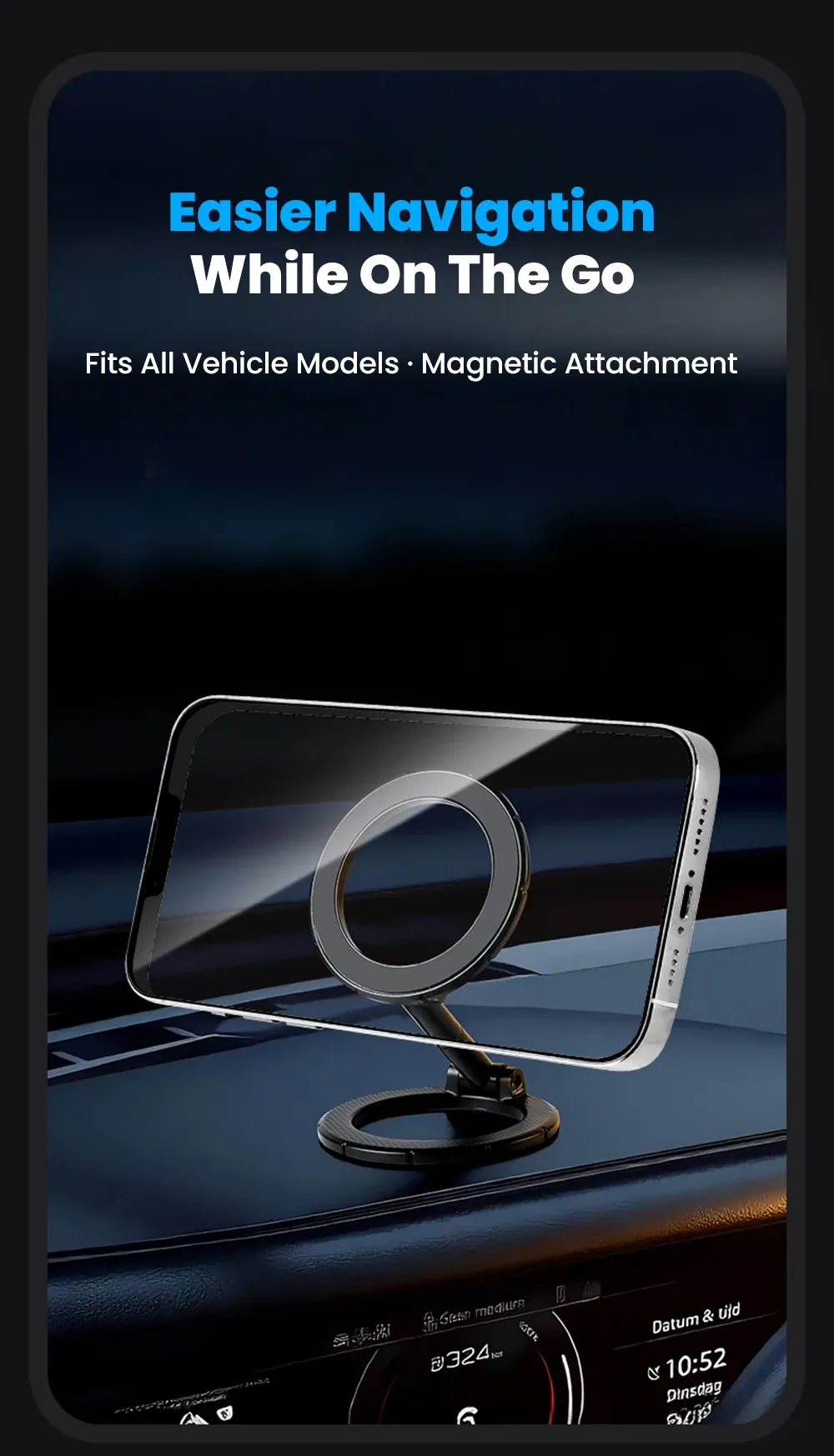 Support de téléphone pour voiture, finitions soignées