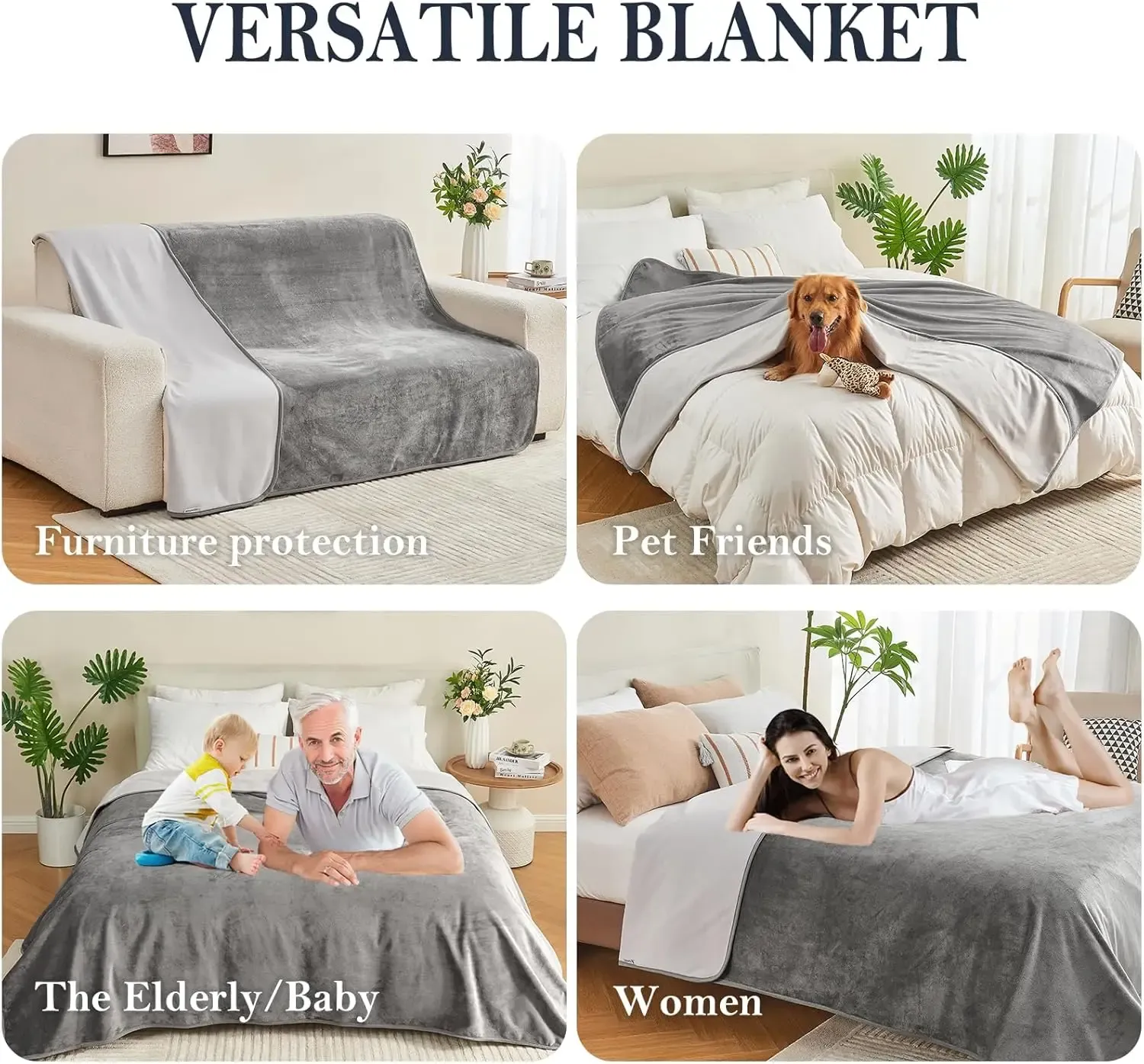 Couverture imperméable réversible pour lit et canapé, protection anti-fuite pour adultes, seniors et animaux de compagnie 4