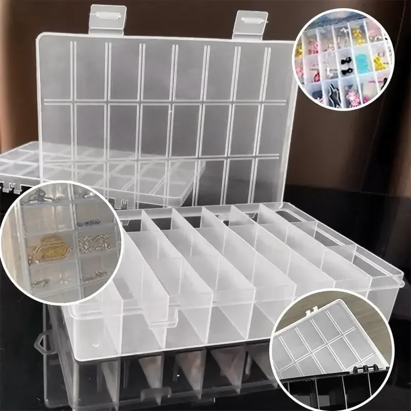 Boîte de rangement transparente à 24 compartiments, vue d'ensemble