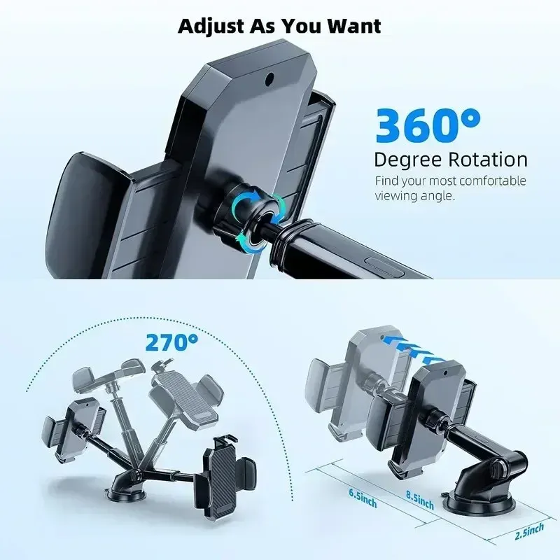 Support de téléphone universel pour voiture à rotation 360°, support mobile à ventouse 2