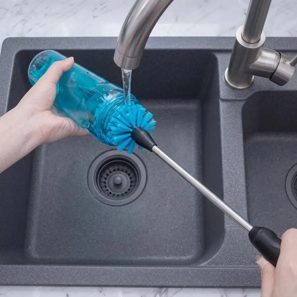 Brosse de nettoyage réutilisable à poils souples pour bouteilles d'eau en acier inoxydable, à long manche flexible 2
