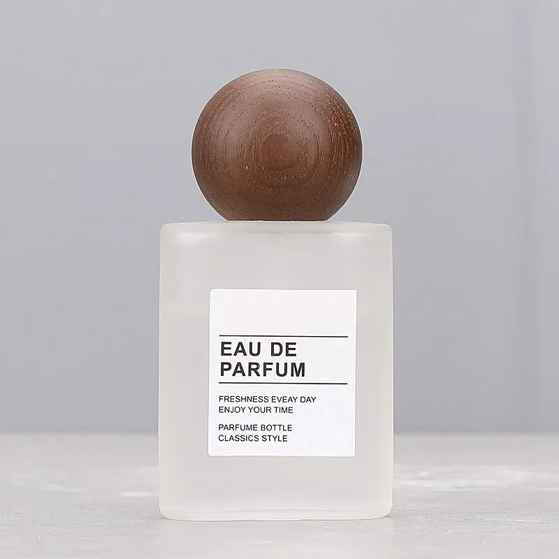 Flacon de parfum rechargeable en verre 30 ml et 50 ml, vide, portable, idéal pour le voyage, plat et carré, avec vaporisateur et capuchon en bois 8